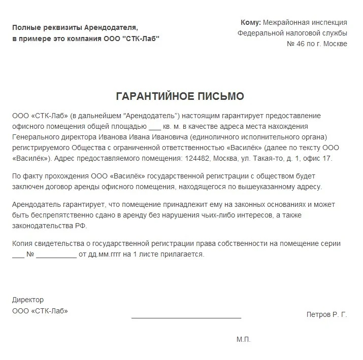 пример гарантийного письма