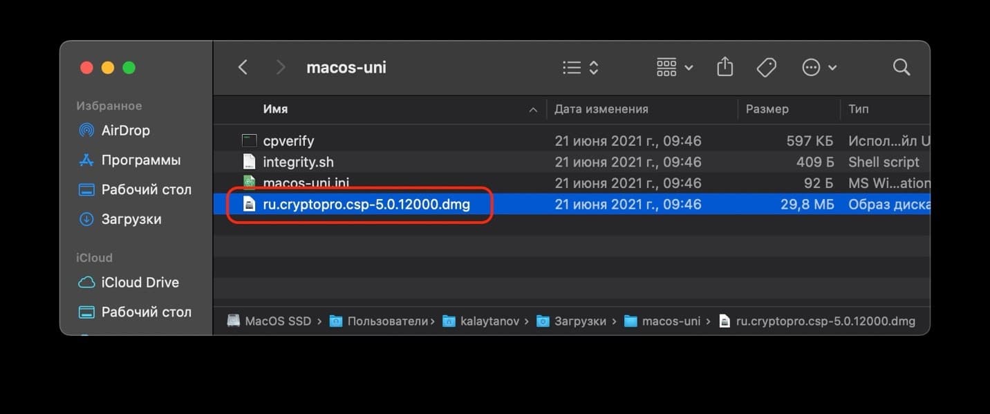 Подтверждение и ввод лицензии MacOS КриптоПро imac